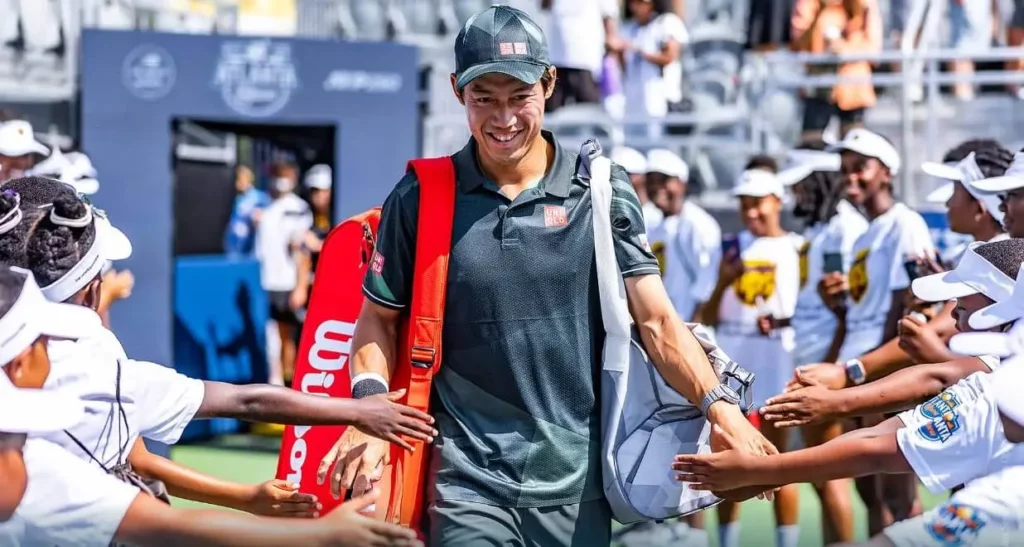 Nishikori reveling in his victory at the 2023 Atlanta Open, marking a successful return to ATP Tour.