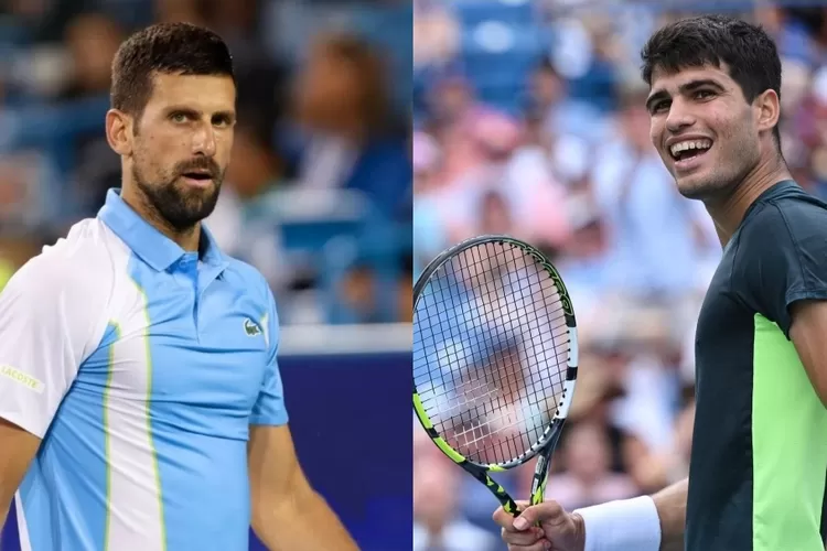 Tennis stars Alcaraz and Djokovic face off in a major tournament.