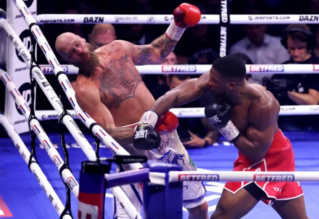 Anthony Joshua delivered a knockout to Robert Helenius in London.