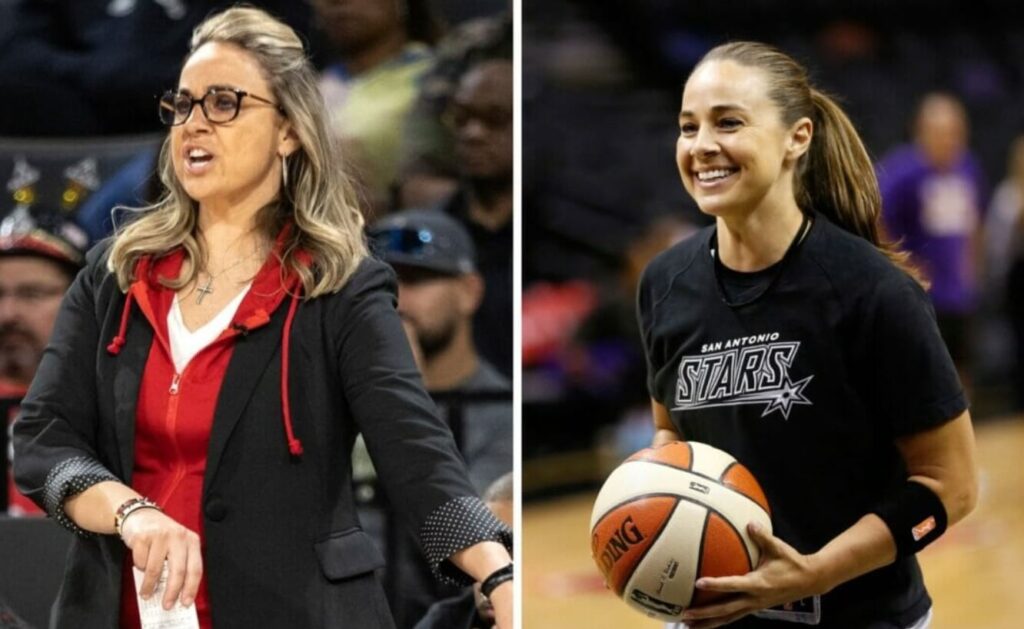 A radiant Becky Hammon, showing her love for the game with a ball and smile.