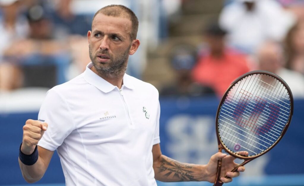 Close-up shot of Dan Evans with a focused expression.