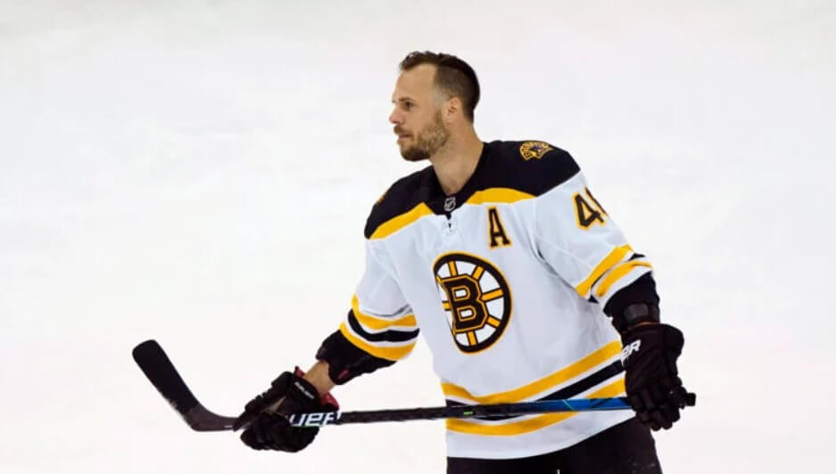 Krejci, the remarkable center for the Boston Bruins, during a game pause.