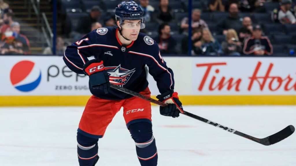 Columbus Blue Jackets' young talent, Denton Mateychuk, in play.