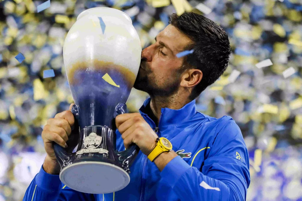 Djokovic with his Cincinnati tennis title trophy.