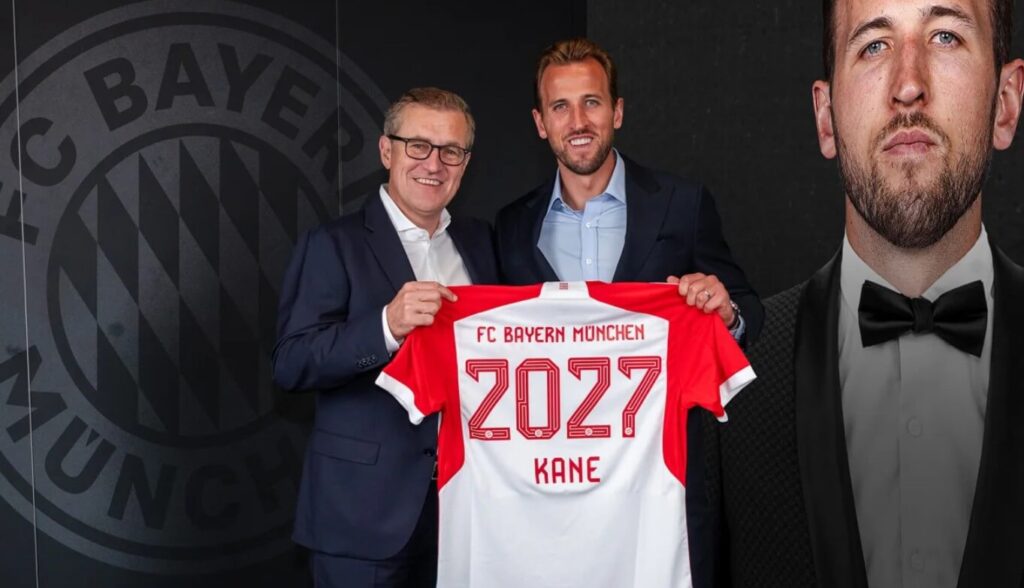 Official portrait of Harry Kane following his transfer to Bayern Munich.