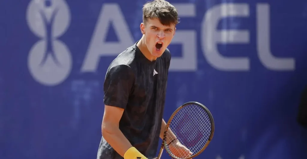 Jakub Mensik celebrating a victory at the US Open.