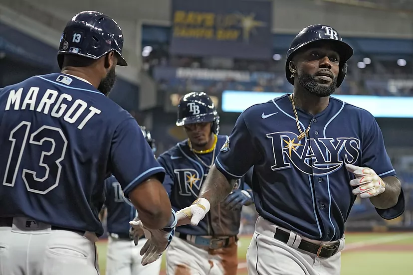 Tampa Bay Rays players in action during a game.