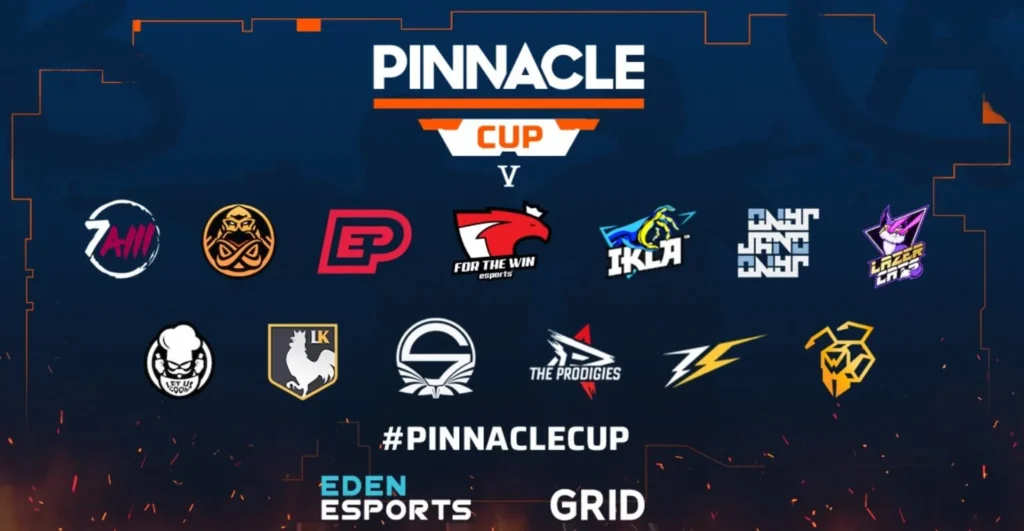 Logos of teams participating in Pinnacle Cup V esports tournament.