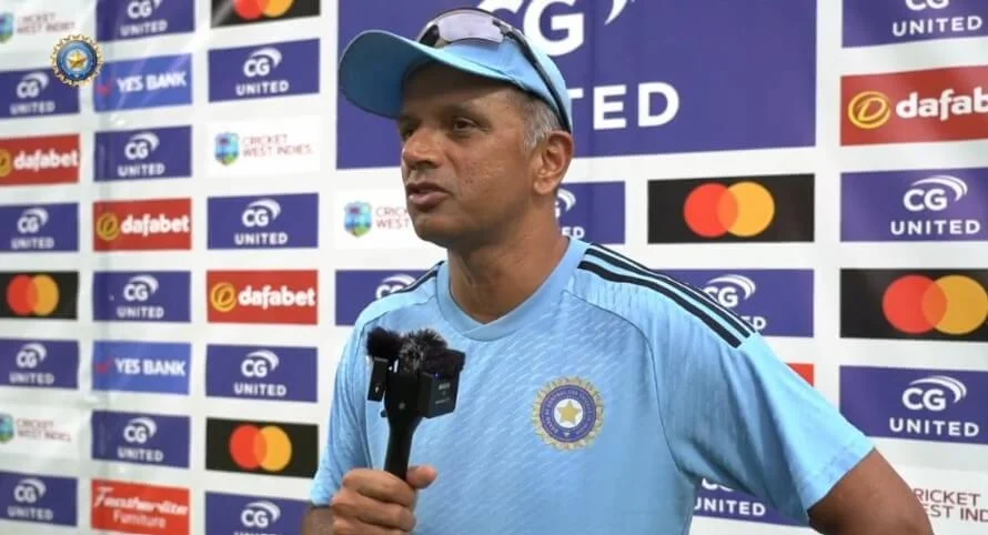 Rahul Dravid while giving a press conference.