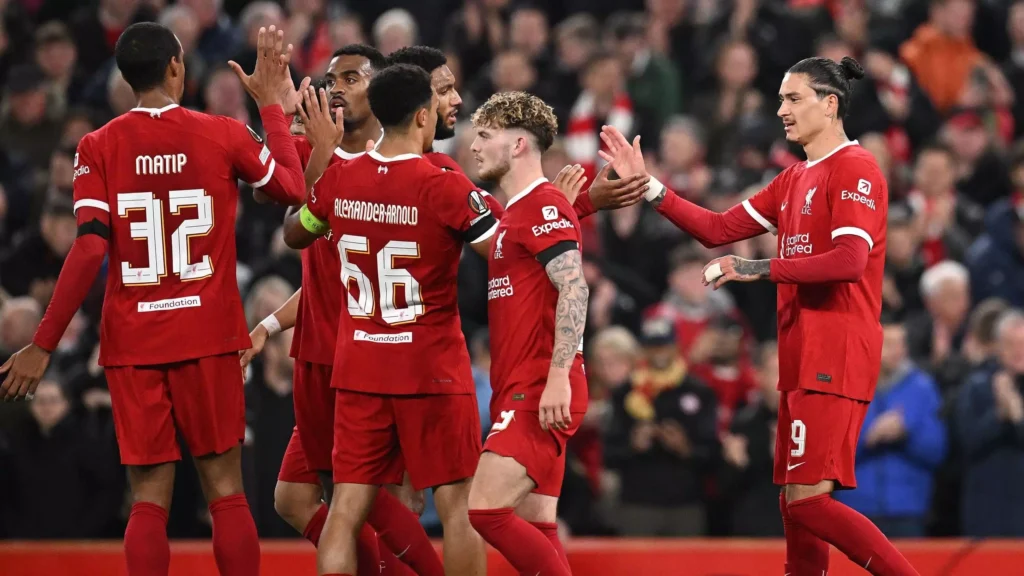 Liverpool 5-1 Toulouse Reds cimenta o controle do Grupo E da Liga Europa como