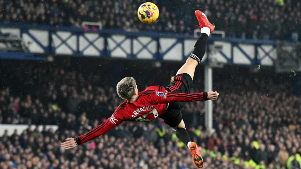 Alejandro Garnacho scored his stunning acrobatic effort in the third minute of the match.
